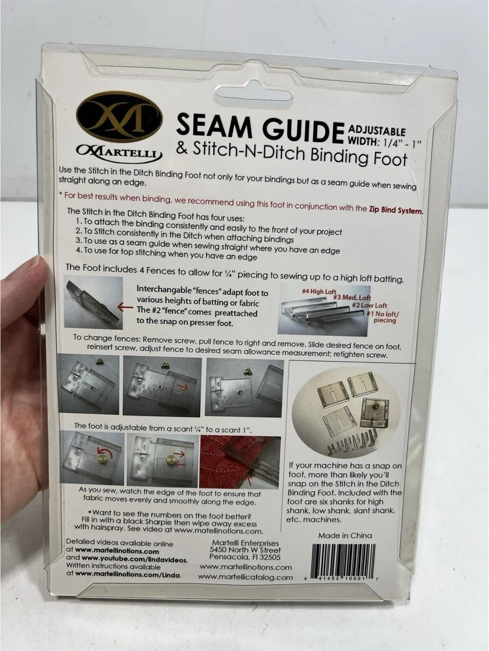 Martelli Stitch N Ditch Binding Foot Seam Guide Adjustable 1/4”-1” Fence SD-01